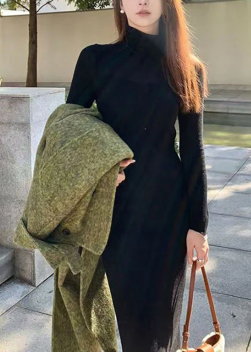 Slim Fit White Turtleneck Solid Knit Long Dress Winter - Image 2