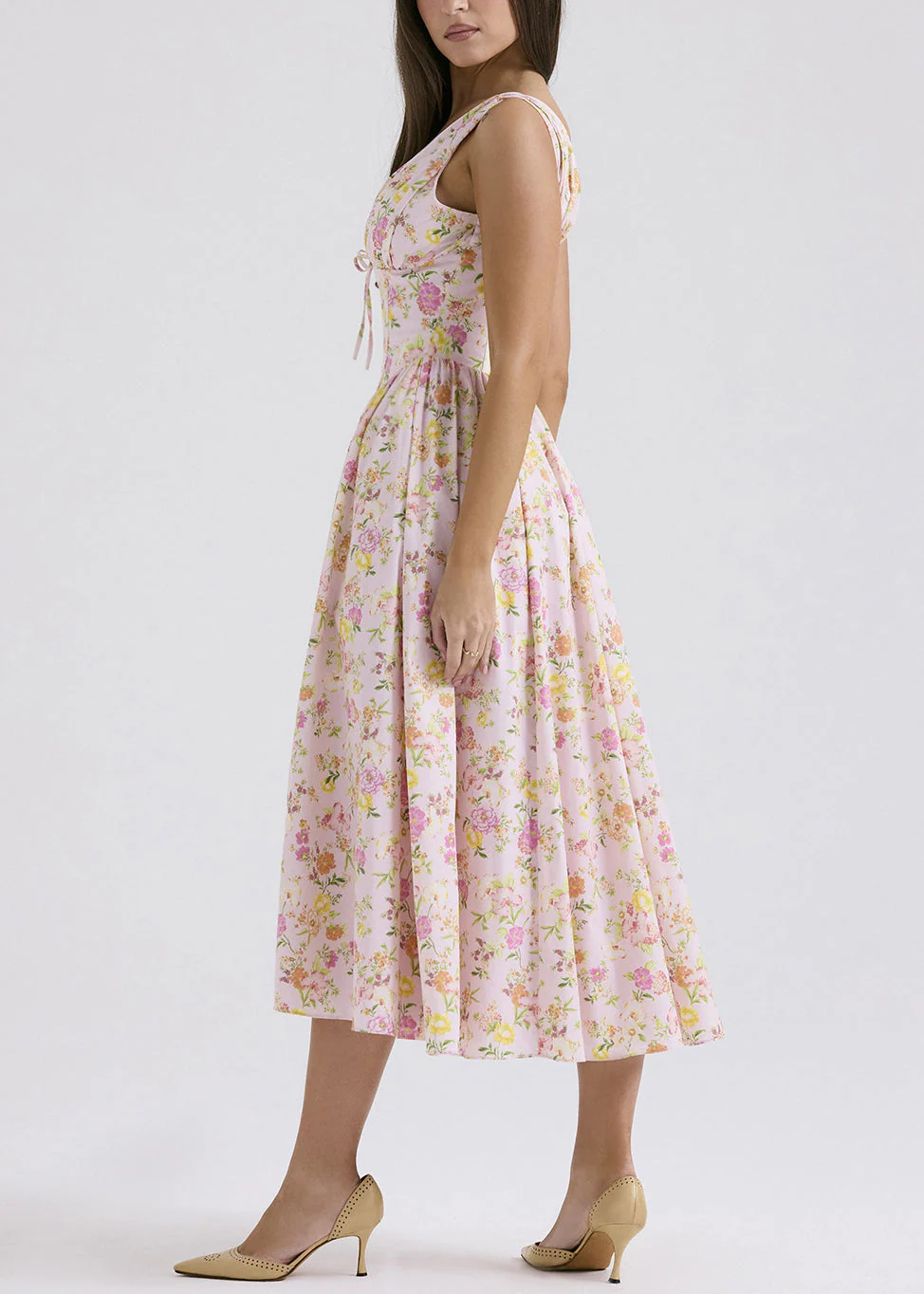 Slim Fit White V Neck Print Pockets Cotton Dresses Sleeveless - Image 4