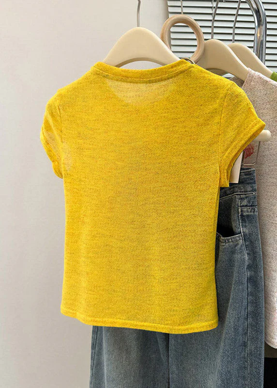 Slim Fit Yellow O-Neck Print T Shirt Summer - Image 5