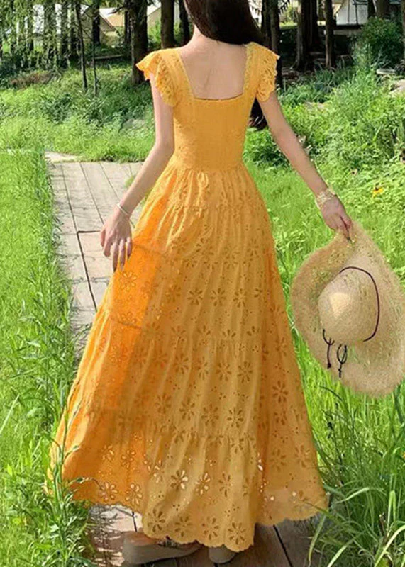 Slim Fit Yellow V Neck Flattering Maxi Dress Summer - Image 5