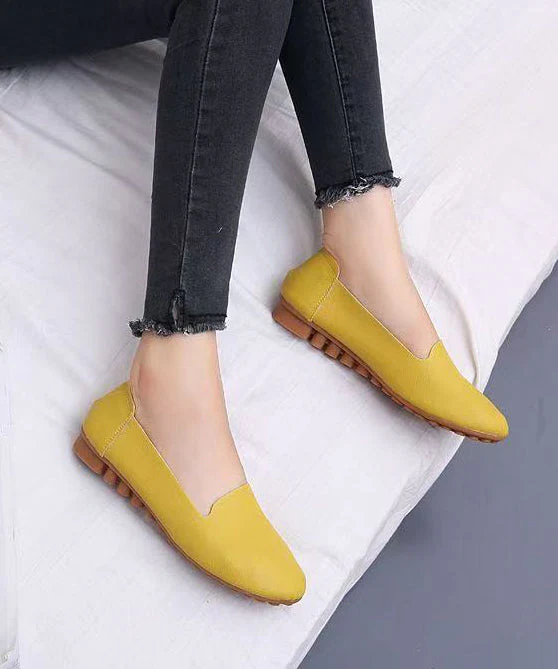 Soft Yellow Faux Leather Flat Shoes For Women - Image 2