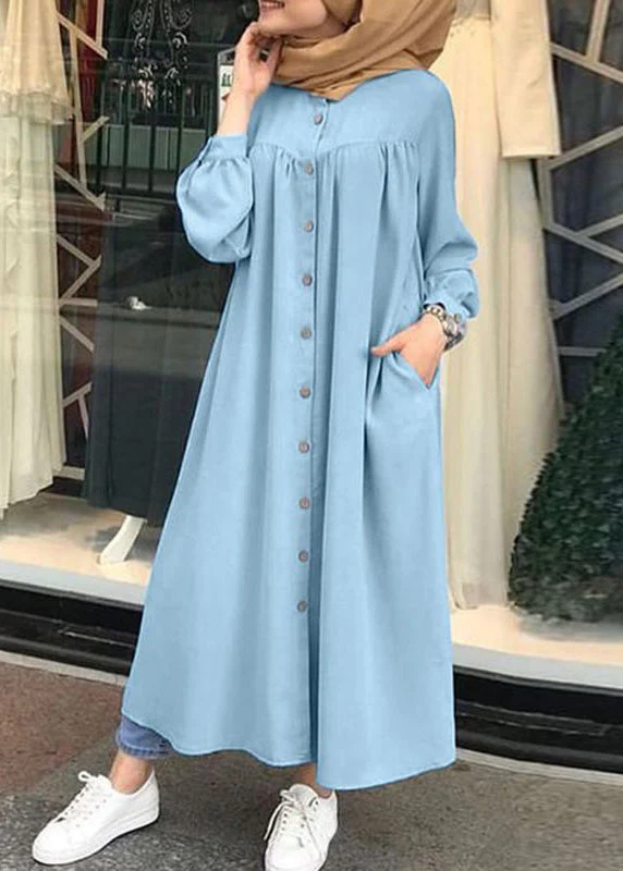 Solid Button Front Ruched Short Sleeve Crew Neck Maxi Dress Orange - Image 2