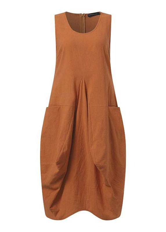 Solid Pocket Army Green Crew Neck Tank Top Dress - Image 4