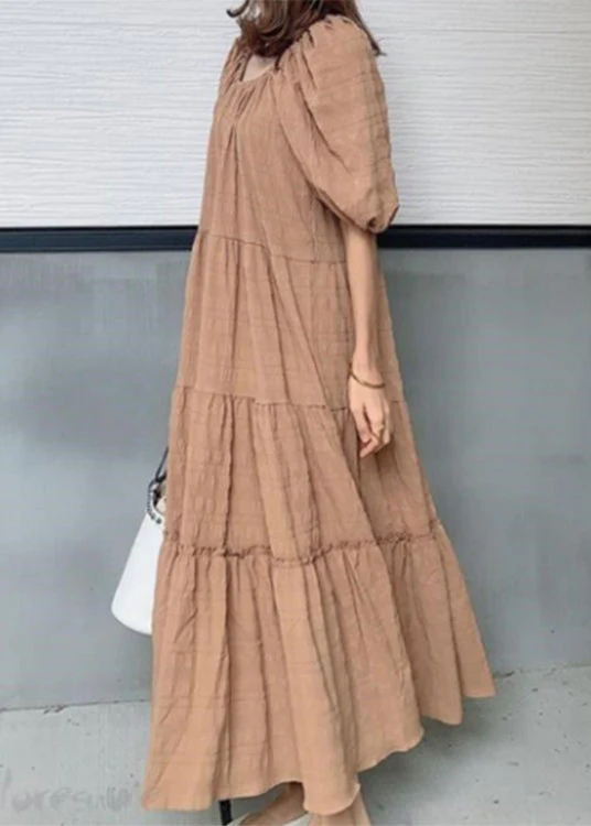 Solid Square Collar Ruffle Casual Maxi Dress Light Green - Image 2