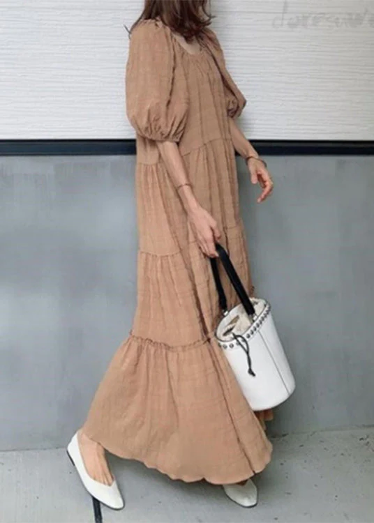 Solid Square Collar Ruffle Casual Maxi Dress Light Green - Image 4