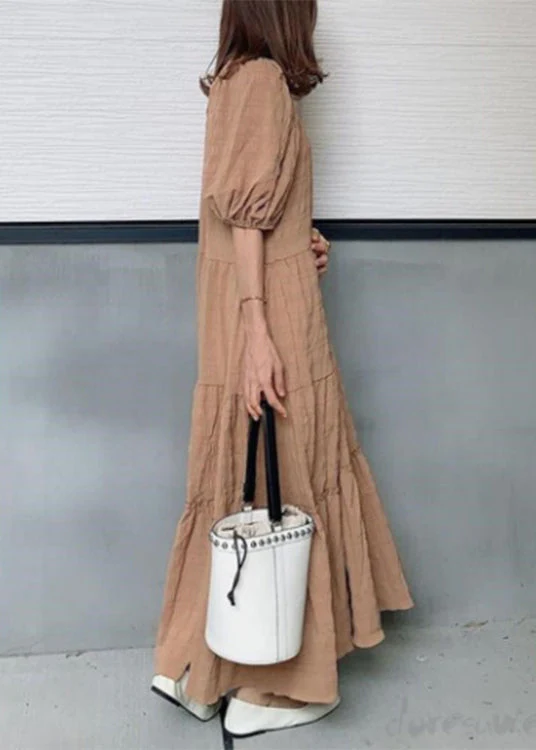 Solid Square Collar Ruffle Casual Maxi Dress Light Green - Image 5