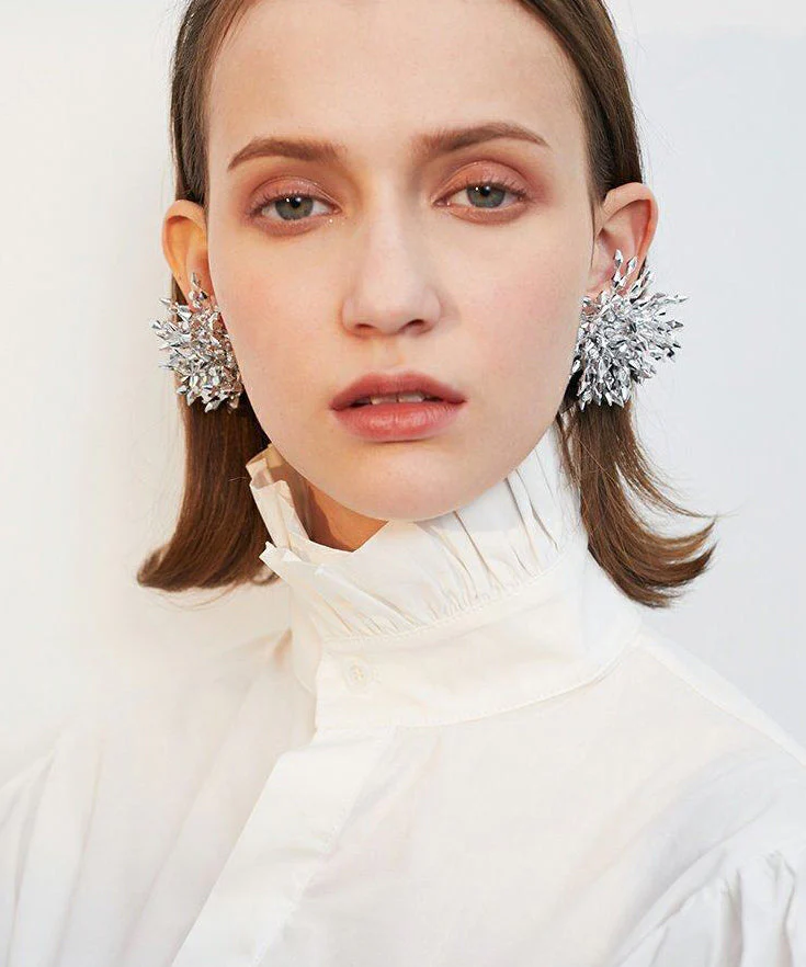 Sparkling Crystal Burst Statement Drop Earrings