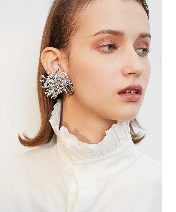 Sparkling Crystal Burst Statement Drop Earrings - Image 2