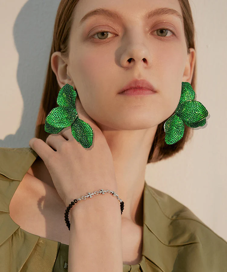 Sparkling Zircon Green Butterfly Dangle Earrings