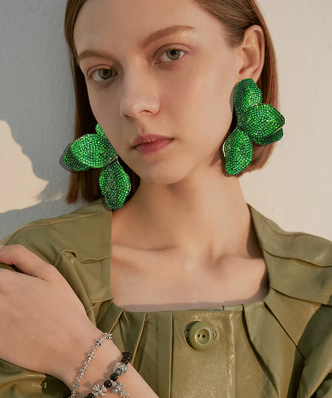 Sparkling Zircon Green Butterfly Dangle Earrings - Image 2
