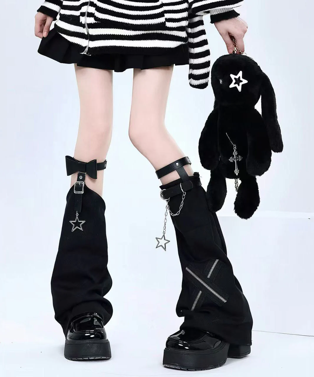 Spicy Girl Stylish Pink Cross Chain Leather Buckle Sock Sleeves - Image 2