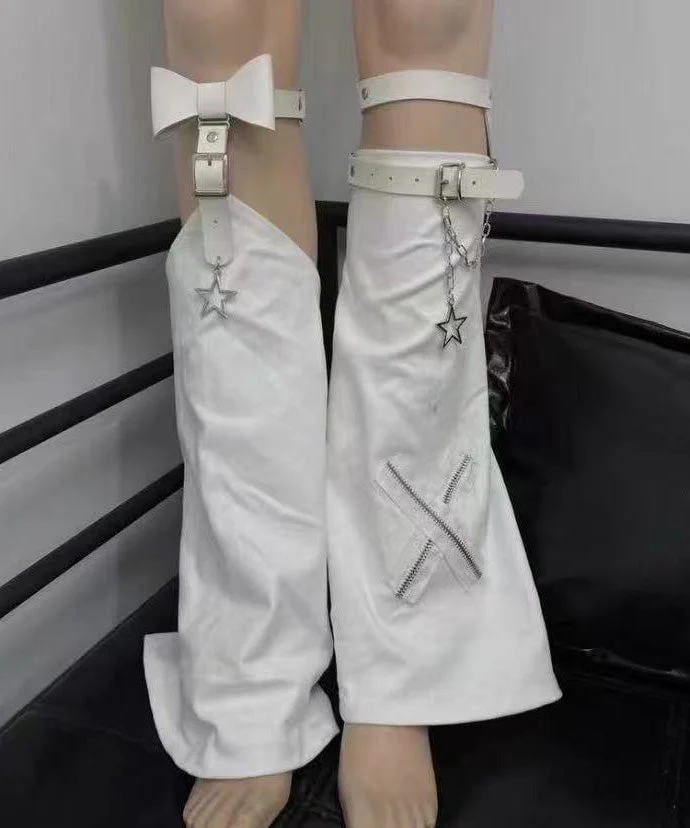 Spicy Girl Stylish Pink Cross Chain Leather Buckle Sock Sleeves - Image 3