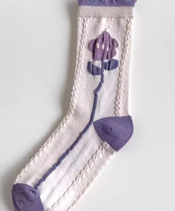 Spring Purple Jacquard Cozy Breathable Crew Socks - Image 5