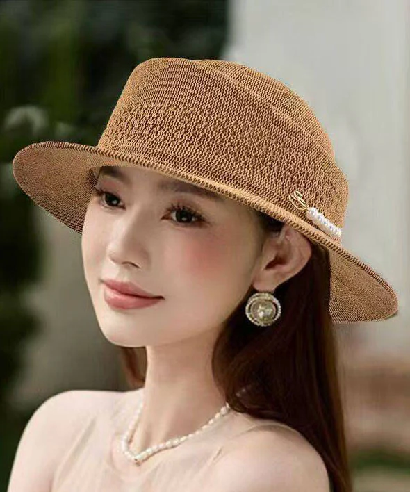 Spring Summer Women's Beige Knitting Versatile Cloche Hat - Image 2