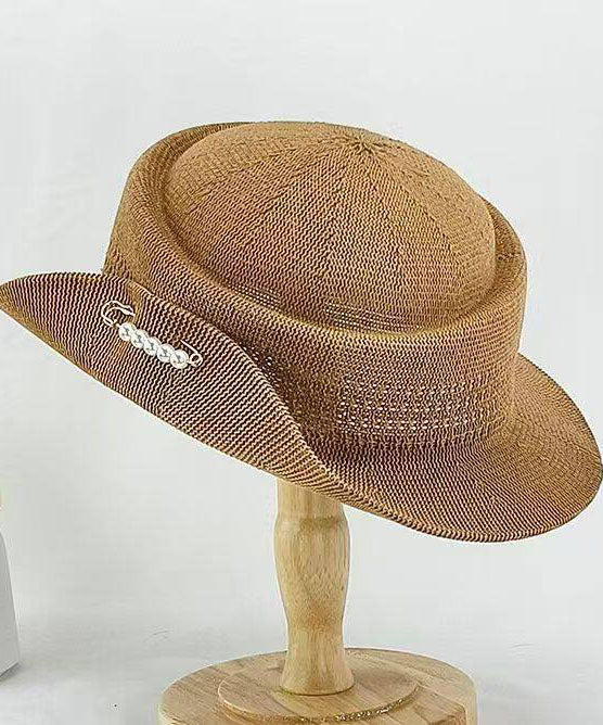 Spring Summer Women's Beige Knitting Versatile Cloche Hat - Image 4