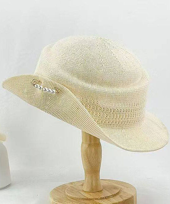 Spring Summer Women's Beige Knitting Versatile Cloche Hat - Image 5