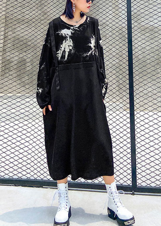 Streetwear Black O-Neck print Patchwork Sweatshirt Dresses Spring - Image 2
