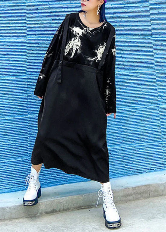 Streetwear Black O-Neck print Patchwork Sweatshirt Dresses Spring - Image 3