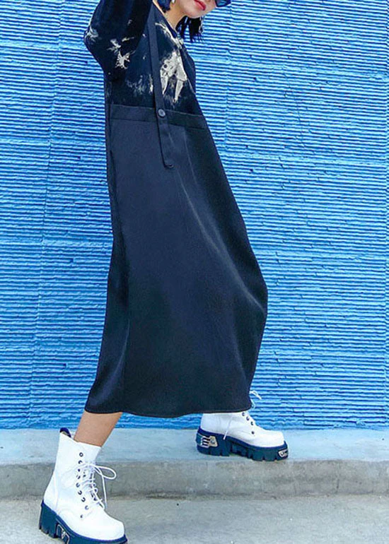 Streetwear Black O-Neck print Patchwork Sweatshirt Dresses Spring - Image 4