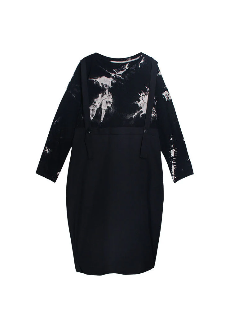 Streetwear Black O-Neck print Patchwork Sweatshirt Dresses Spring - Image 5