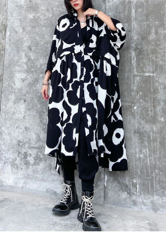 Streetwear black wrinkled Asymmetrical Print Chiffon Dress Spring - Image 2