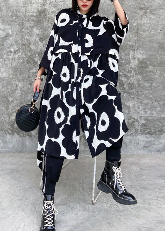 Streetwear black wrinkled Asymmetrical Print Chiffon Dress Spring - Image 3