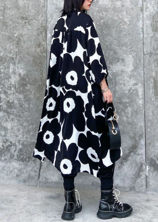 Streetwear black wrinkled Asymmetrical Print Chiffon Dress Spring - Image 4