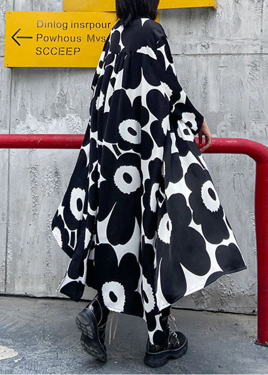 Streetwear black wrinkled Asymmetrical Print Chiffon Dress Spring - Image 5