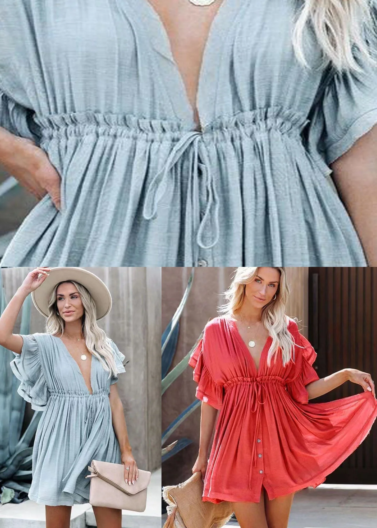 Streetwear Red Ruffled Off The back Cotton Dress Summer - Image 5