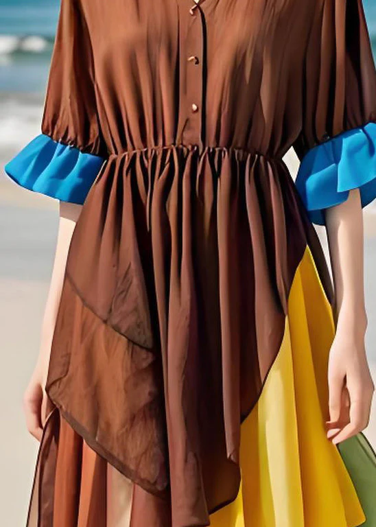 Style Asymmetrical Design Chiffon Patchwork Cotton Dresses Summer - Image 4