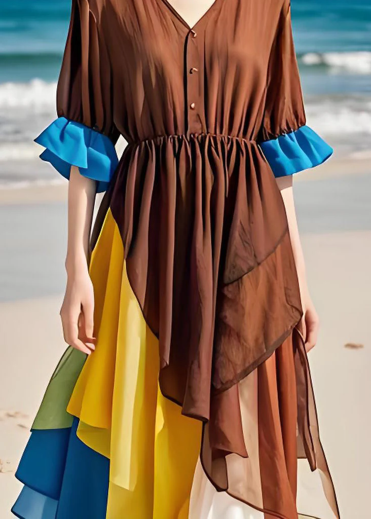 Style Asymmetrical Design Chiffon Patchwork Cotton Dresses Summer - Image 5