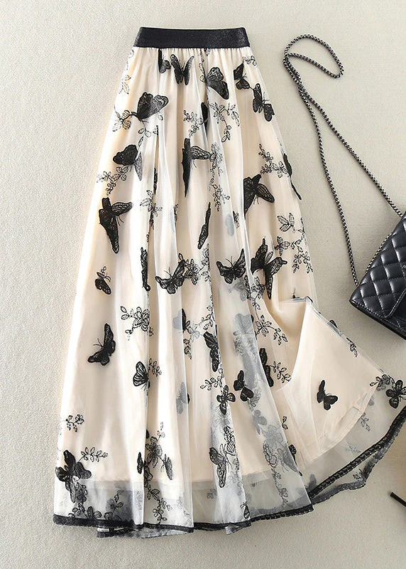 Style Beige Embroidered Butterfly Tulle Skirts Spring - Image 3