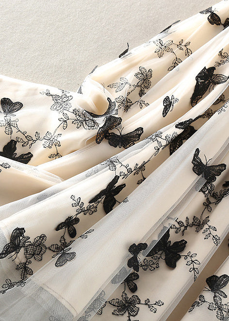 Style Beige Embroidered Butterfly Tulle Skirts Spring - Image 4