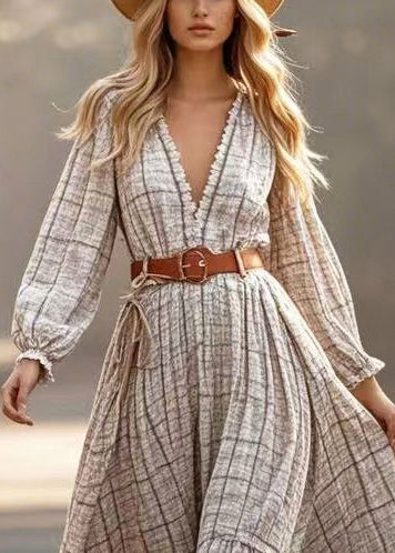 Style Beige Print Exra Large Hem Linen Tunic Dresses Spring - Image 2