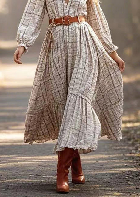 Style Beige Print Exra Large Hem Linen Tunic Dresses Spring - Image 4