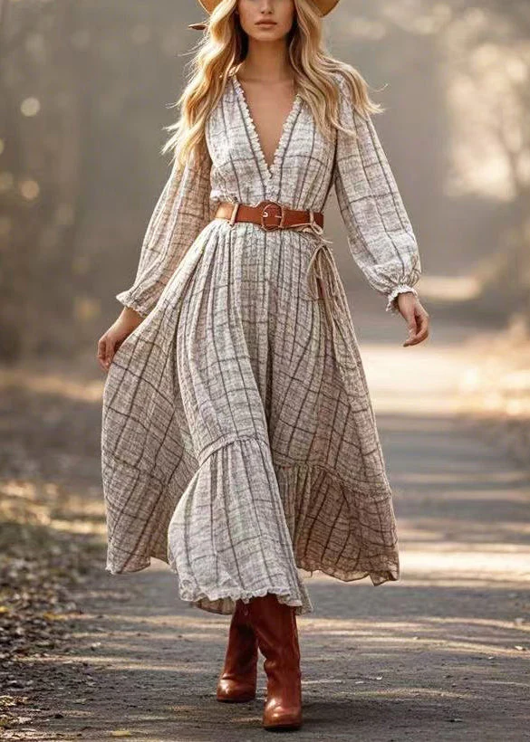 Style Beige Print Exra Large Hem Linen Tunic Dresses Spring - Image 5