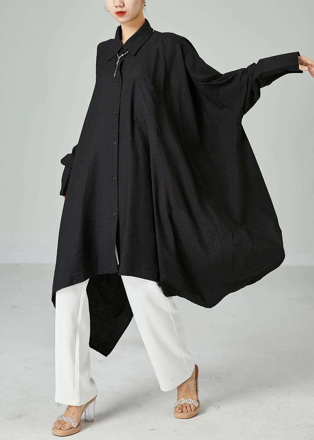 Style Black Asymmetrical Design Oversized Cotton A Line Dresses Summer - Image 2