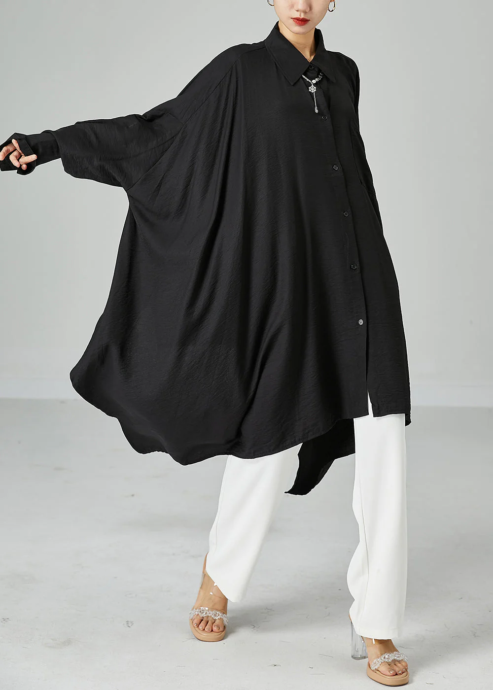 Style Black Asymmetrical Design Oversized Cotton A Line Dresses Summer - Image 3