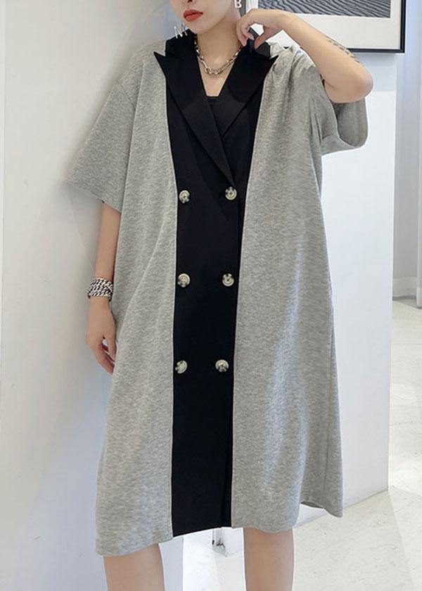 Style Black Button Patchwork Summer Short Sleeve Dress - Image 2