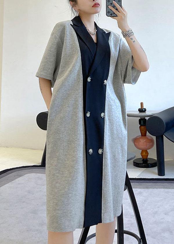 Style Black Button Patchwork Summer Short Sleeve Dress - Image 3