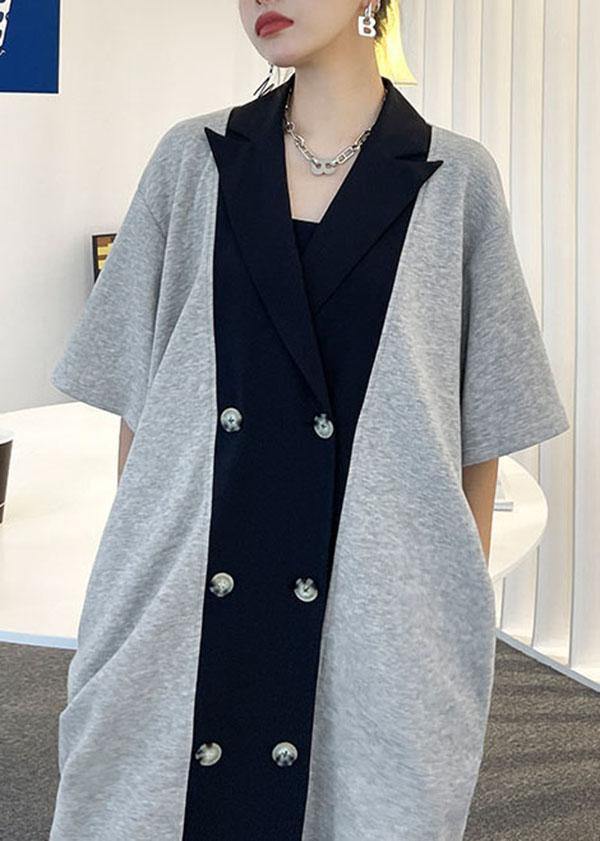 Style Black Button Patchwork Summer Short Sleeve Dress - Image 4
