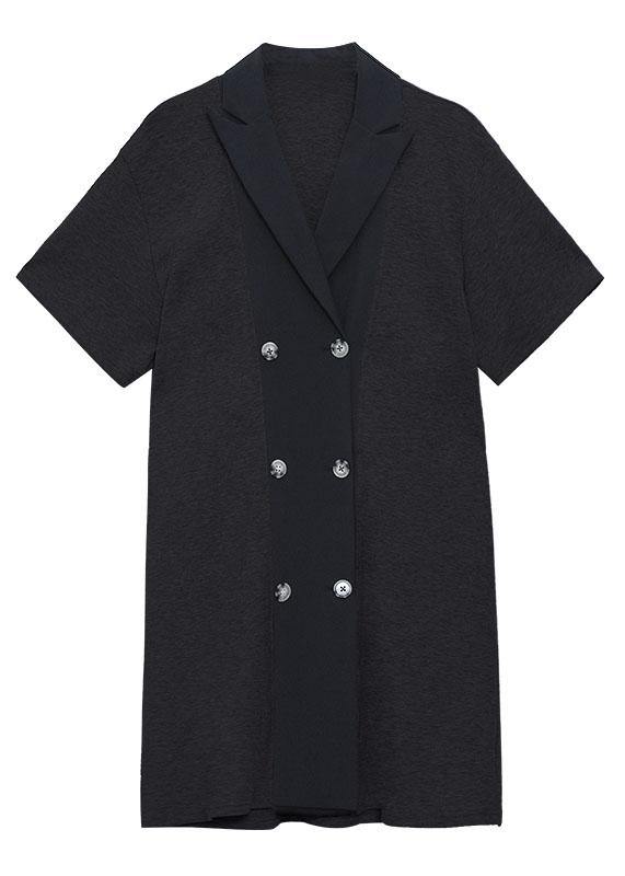 Style Black Button Patchwork Summer Short Sleeve Dress - Image 5