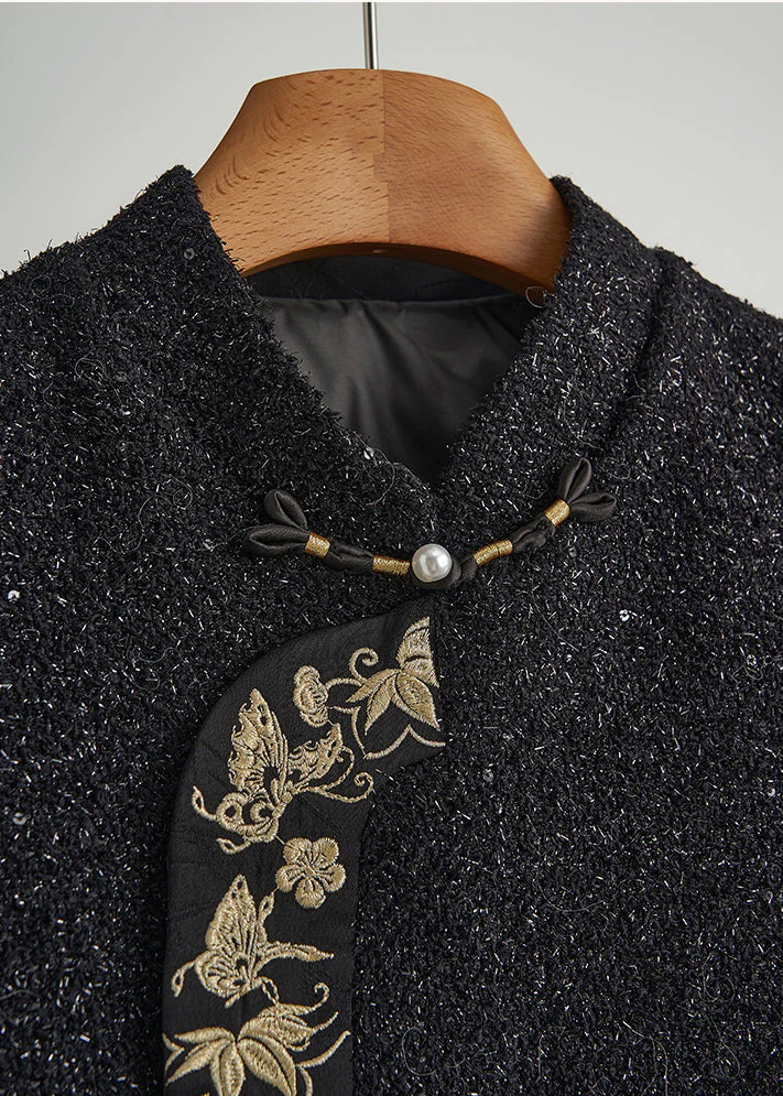 Style Black Embroidered Patchwork Feather Woolen Vests Fall - Image 4
