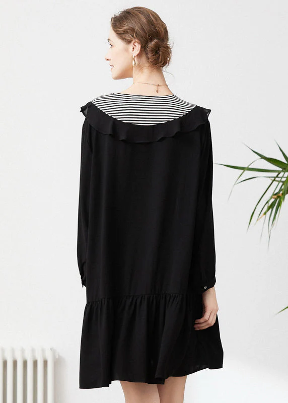Style Black O-Neck Patchwork Ruffles Chiffon Party Dress Spring - Image 4
