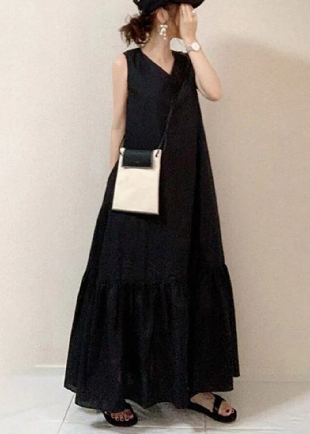 Style Black Oversized Exra Large Hem Cotton Holiday Dress Summer
