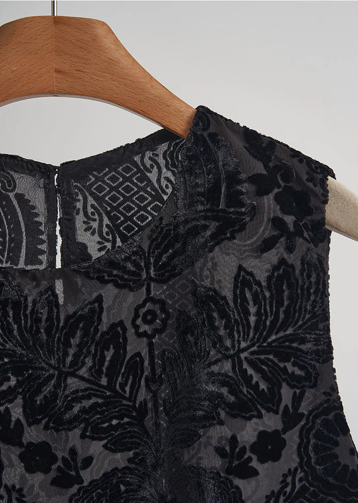 Style Black Oversized Jacquard Velvet Vests Sleeveless - Image 3