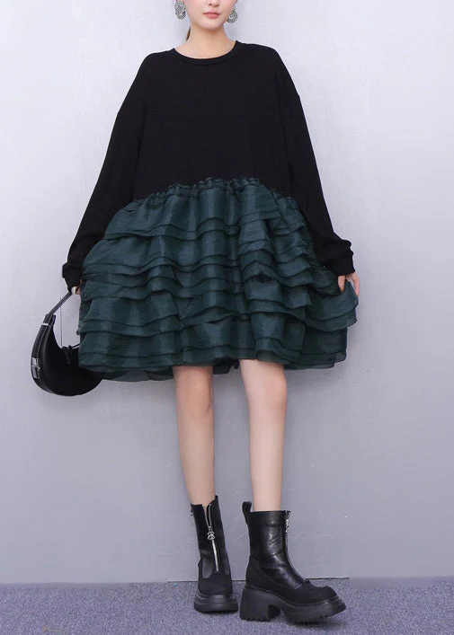 Style Black Oversized Patchwork Cotton Mid Dress Spring - Image 5