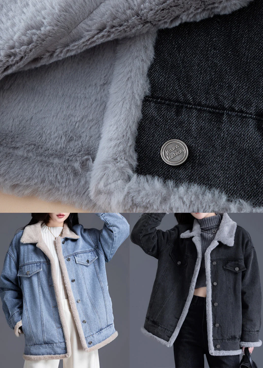 Style Black Oversized Pockets Warm Fleece Jackets Winter - Image 5