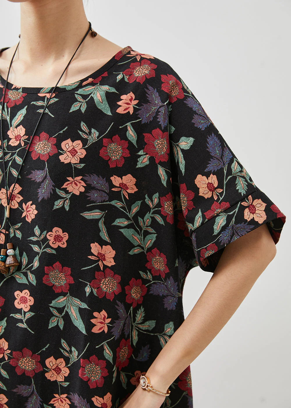 Style Black Oversized Print Cotton Vacation Dresses Summer - Image 5