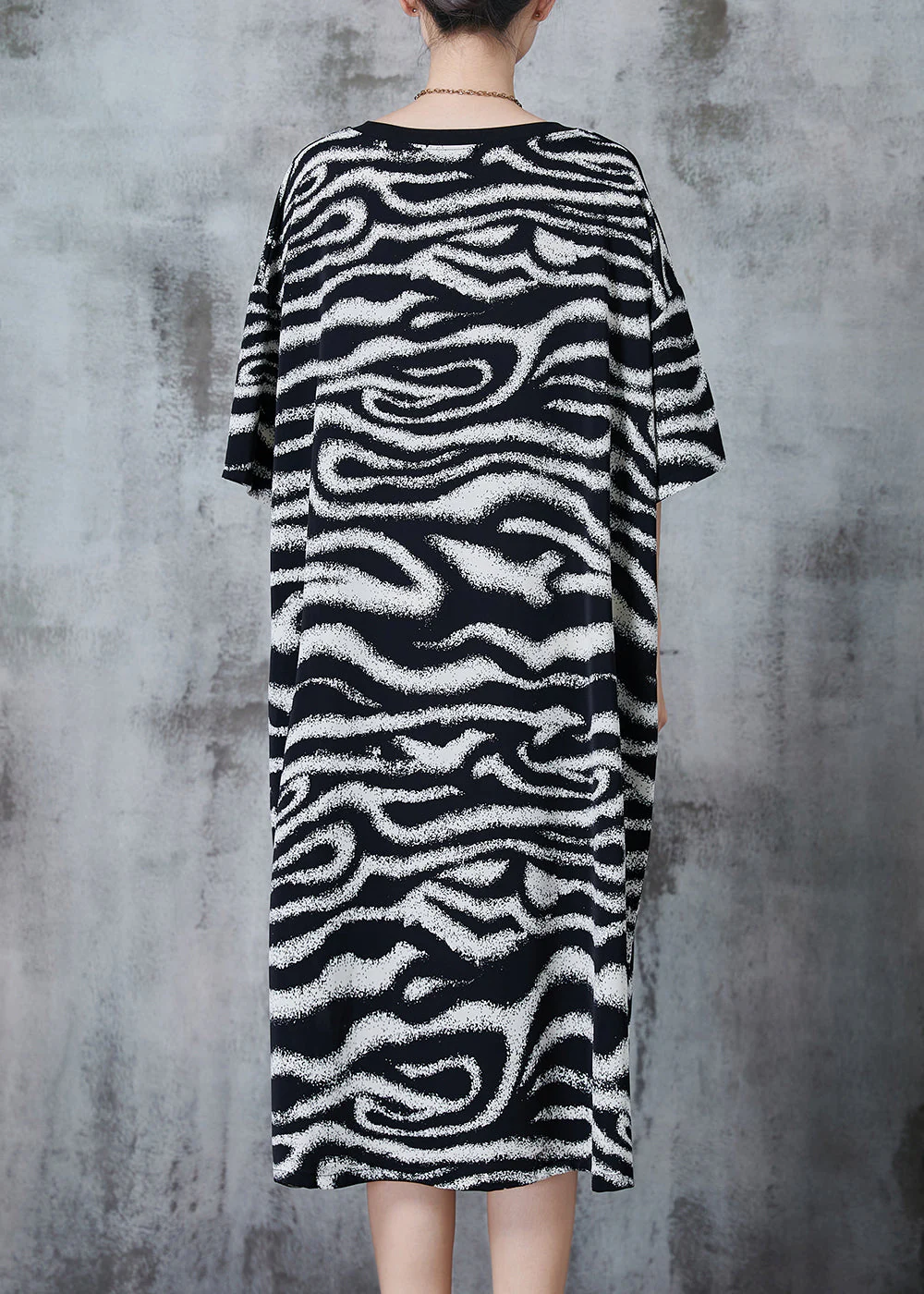Style Black Oversized Striped Chiffon Maxi Dresses Summer - Image 4